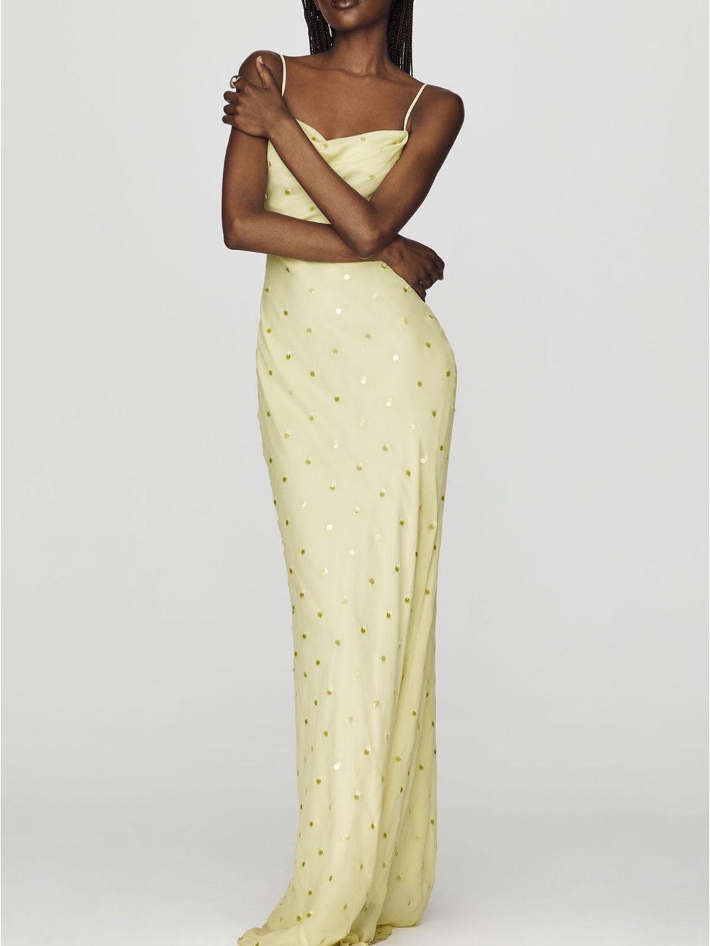 Bec & Bridge Pale Yellow Sequin Slip Maxi Dress
